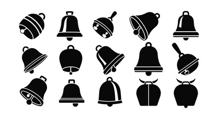A collection of various black silhouette bells and cooking pots