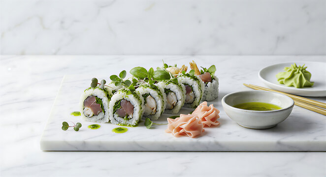Italian Sushi Rolls with Basil Oil - Powered by Adobe