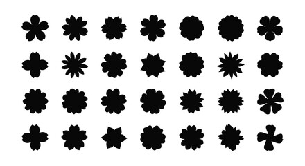 A collection of black floral shapes and designs arranged in neat rows