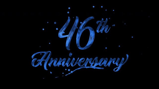46th anniversary text animation in blue metallic effect. suitable for celebrating special occasions, invitations, anniversary cards and social media. Includes alpha channel for any background.