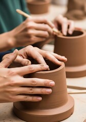 Artisan Hands Skillfully Crafting Clay Vessel in Pottery Workshop