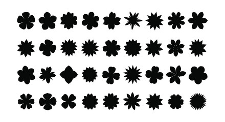 A collection of black floral shapes and designs arranged in neat rows