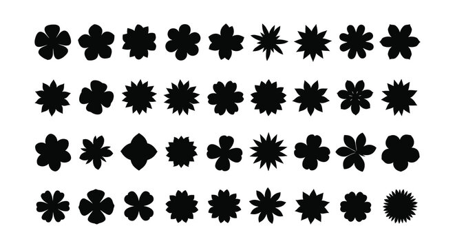 A collection of black floral shapes and designs arranged in neat rows