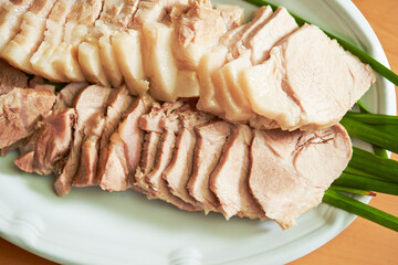  Boiled pork on a plate, Korean food 