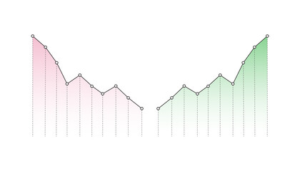 This icon shows a line graph dipping into the negative then rising steeply into the positive a visual of financial performance recovery.