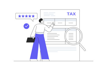 Filling tax form payment return, financial control report, audit, accounting concept. Flat Cartoon Vector Illustration, icon Stylish abstract design landing page web