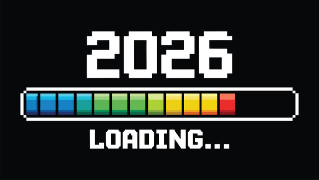 2026 Loading – Pixel Progress Bar Retro Gaming Design