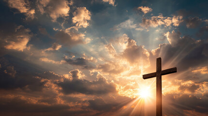 Sunset cross golden light dramatic sky sun rays