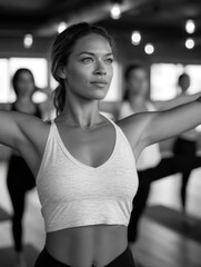 Fototapeta premium Woman doing yoga in studio