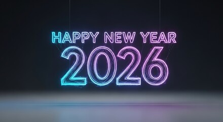 Happy new year 2026 with futuristic neon glow effect