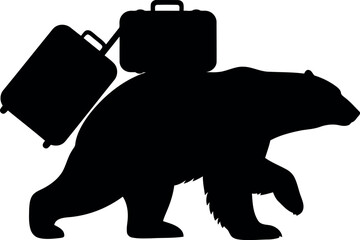 Polar bear traveler silhouette with luggage