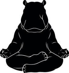 Zen hippopotamus meditating in lotus pose silhouette