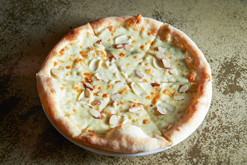 pizza on a wooden board