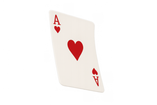 Ace of hearts playing card representing luck, gambling, risk, and love on a transparent background