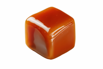 Close Up Glossy Caramel Candy Cube Isolated
