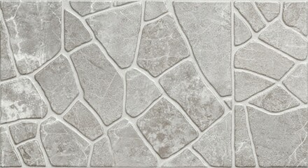 Irregularly shaped gray stone paving pattern with light grout