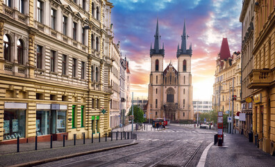 Fototapeta premium Prague - Kostel Sv. Antonina Paduanskeho ( Church of St. Anthony of Padua ). Historical sightseeing cathedral in Holesovice