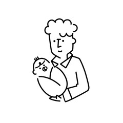 Young Father Holding Baby Line Art