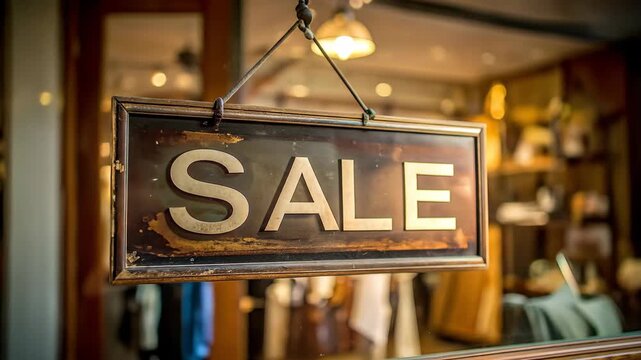 Sale Sign in Shop Window - Retail Promotion and Discount.