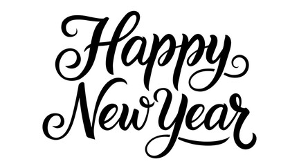 Elegant Happy New Year hand lettering in black on a white background.