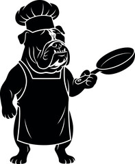 Bulldog chef with frying pan silhouette