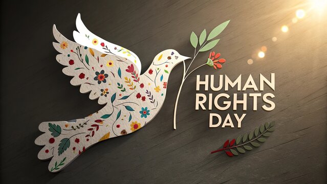 High definition symbolic dove silhouette created from abstract shapes representing peace freedom harmony equality and global human rights unity. - Powered by Adobe