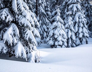 Snow Covered Evergreen Trees Winter Forest Landscape © Hani