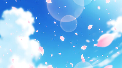 Fototapeta premium 晴天を舞う桜の花びらの背景素材