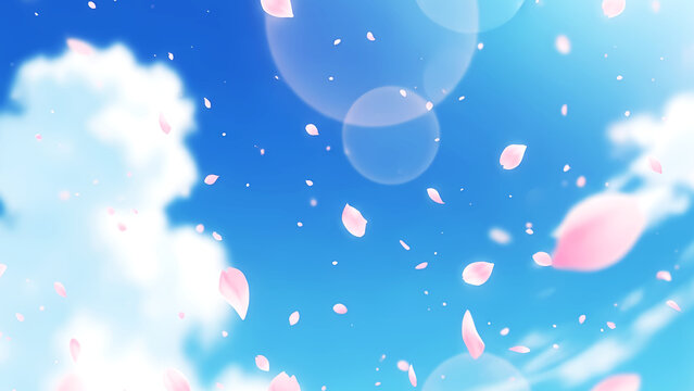 晴天を舞う桜の花びらの背景素材
