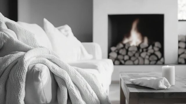 A cozy living room with a fireplace and comfortable seating, ideal for relaxation or hosting guests.