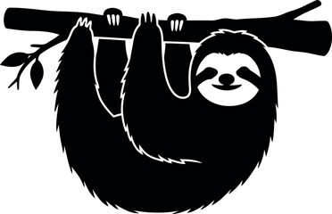 Obraz premium Happy sloth hanging on tree branch silhouette