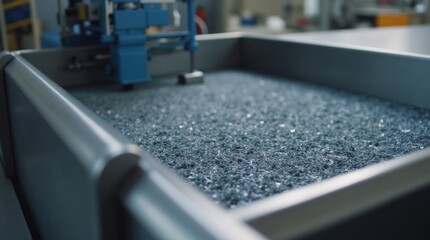 Titanium turning operation fine blue gray shavings coiled nests magnetic separator tray
