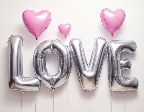 LOVE" balloons with pink heart balloons