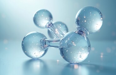 Hyaluronic acid molecule model for face skin hydration, anti wrinkle effect. Cosmetic product visualisation. Serum drops close up for medical healthcare, dermatology ads science, research publications