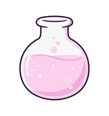 Pink Sweet Bubble Potion in a Round Bottom Glass Flask Icon for Science, Chemistry, or Magical Laboratory Experiments