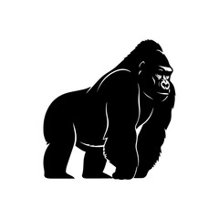 Obraz premium Powerful black gorilla silhouette standing, a symbol of strength and wild nature.