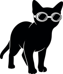 Cool black cat wearing goggles
