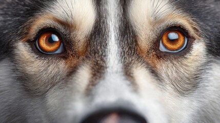 Close-Up Portrait of a Siberian Husky with Expressive Amber Eye in a Clean and Captivating Style