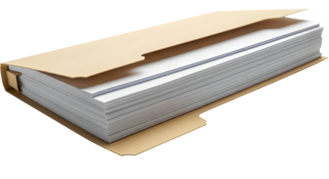 File folder overflowing with documents on a black background