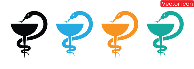 Colorful snake and bowl symbols for medical or healthcare branding,healthcare icon set collection in dual tone style. an icon pack contain health, care, doctor, nurse, hospital,clinic,medicine, pill