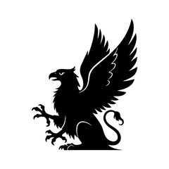 A majestic black griffin with outstretched wings, depicted in a heraldic style, on a white background.
