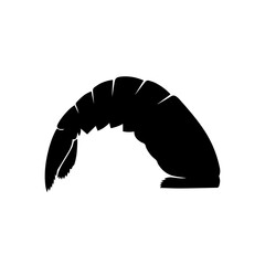 Black silhouette of a curved shrimp or prawn tail on a white background.