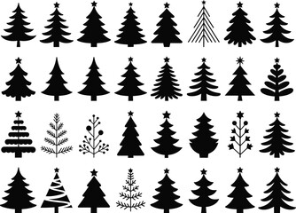 Fototapeta premium Christmas Tree Silhouette Set with Decorative Holiday Variations