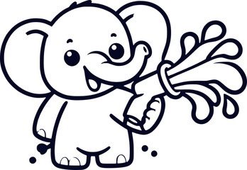 Playful Baby Elephant Spraying Water Cartoon