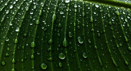 Dark Green Tropical Leaf Macro with Fresh Water Droplets