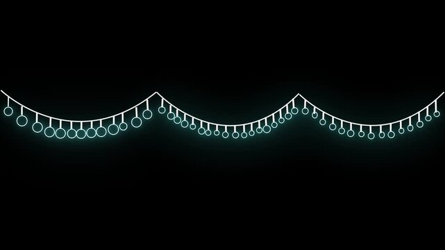 Wedding lights flicker above dinner table. Warm glow garland for soft ambiance. Romantic lighting wraps venue pillars. 4 k animation video. 