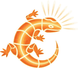 Stylized orange lizard illustration with glowing lines vector design element isolated on white background