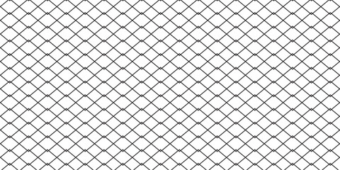 Fototapeta premium Steel wire chain link fence seamless pattern. Metal grid with rhombus and square silhouettes.