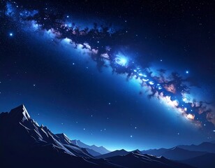 A breathtaking night scene captures a celestial display, showcasing a vibrant galaxy over silhouetted mountain ranges