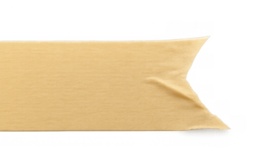 Beige adhesive masking tape strip with ripped edges creating a banner shape, isolated on transparent background